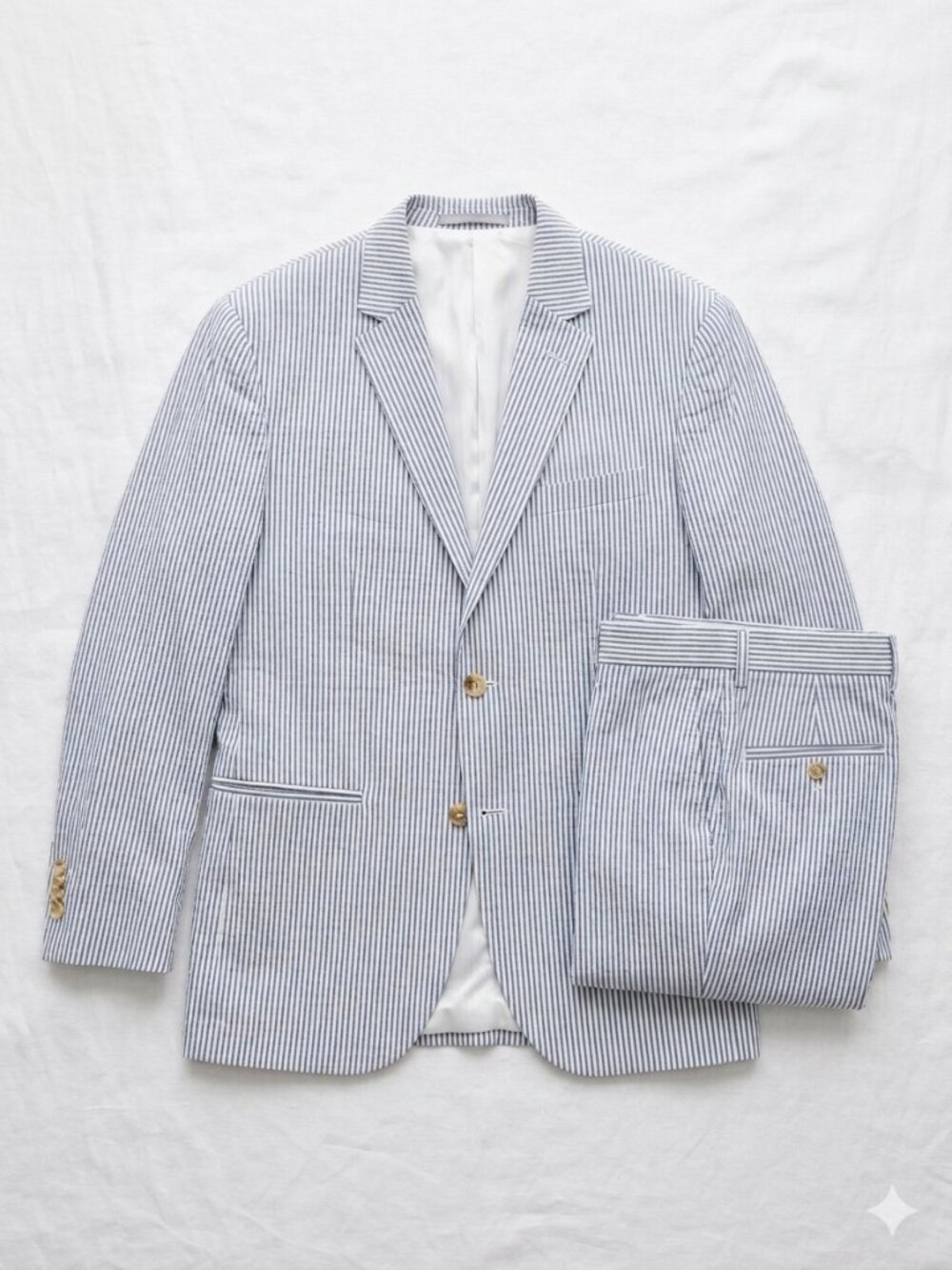 Seersucker Suit Set (Blazer & Pants) – Blue Stripe ($300 Retail) – Worn Once
